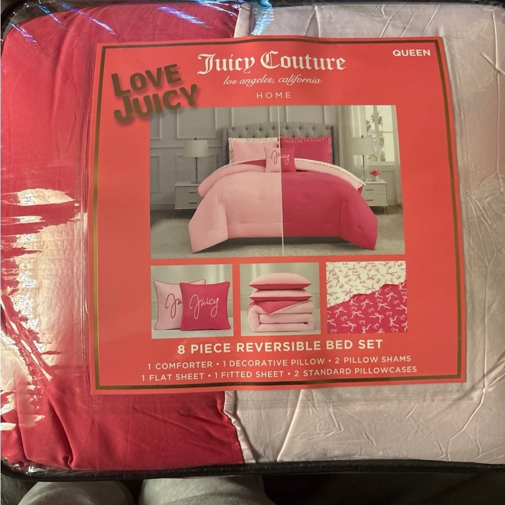 Juicy Couture Pink and White Reversible Bedding Set